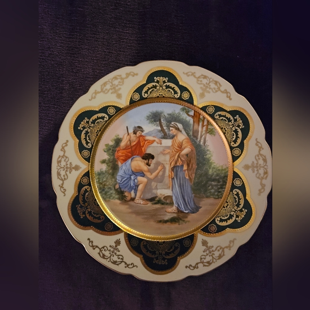 Antique Royal Vienna Made In Germany Gold Beaded Porcelain Charger Plate